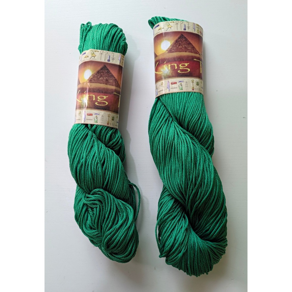 Lot of 2 King Tut 100% Finest Cotton Yarn Emerald Green Color 308 100g 182yd